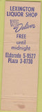 Matchbook Cover - Lexington Liquor Store New York City