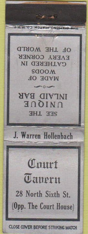 Matchbook Cover - Court Tavern NO TOWN unique wood bar