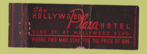 Matchbook Cover - Hollywood Plaza Hotel CA WEAR Full Length