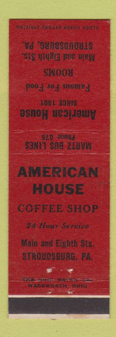 Matchbook Cover - American House Hotel Stroudsburg PA