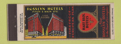 Matchbook Cover - Hart Bros Hotels Rosslyn Los Angeles CA