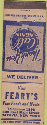 Matchbook Cover - Feary's Restaurant Batavia NY WORN