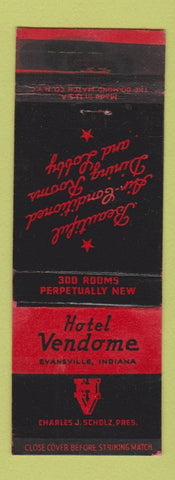 Matchbook Cover - Hotel Vendome Evansville IN