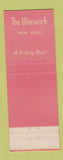 Matchbook Cover - Warwick Hotel New York City Kirkeby