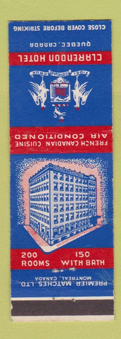 Matchbook Cover - Clarendon Hotel Quebec QC