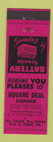 Matchbook Cover - Square Deal Garage York PA