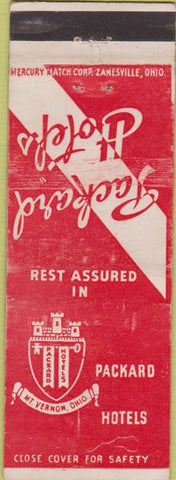 Matchbook Cover - Packard Hotels Mount Vernon OH