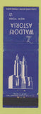 Matchbook Cover - Waldorf Astoria Hotel New York City