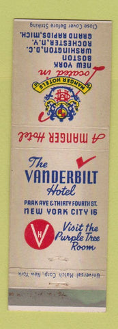 Matchbook Cover - Vanderbilt Hotel New York City WEAR