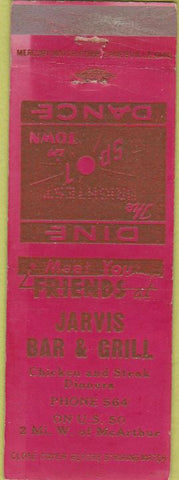 Matchbook Cover - Jarvis Bar Grill McArthur OH