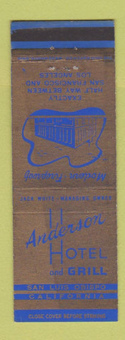 Matchbook Cover - Anderson Hotel Grill San Luis Obispo CA