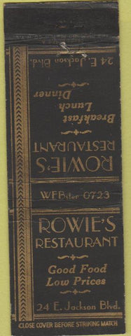 Matchbook Cover - Rowei's Restaurant NO TOWN