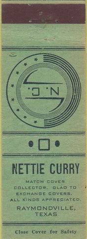 Matchbook Cover - Nettie Curry Match Collector Raymondville TX