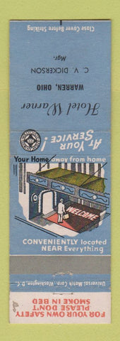 Matchbook Cover - Hotel Warner Warren OH