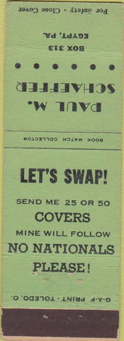 Matchbook Cover - Paul M Schaeffer Match Collector Egypt PA