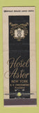 Matchbook Cover - Hotel Astor New York City