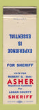 Matchbook Cover - Robert Asher Sheriff Election Logan County Colorado? WEAR