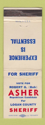 Matchbook Cover - Robert Asher Sheriff Election Logan County Colorado? WEAR