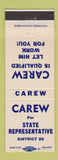 Matchbook Cover Carew for State Representative Election Colorado El Paso County