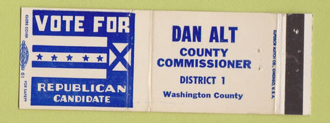 Matchbook Cover - Dan Alt County Commissioner Election Washington Colorado