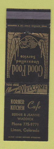 Matchbook Cover - Korner Kitchen Cafe Limon Colorado Bernie Waddick