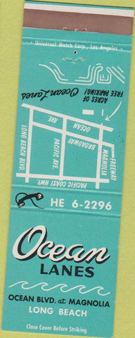 Matchbook Cover - Ocean Lanes Long Beach CA bowling billiards