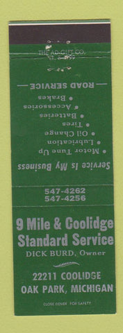 Matchbook Cover - 9 Mile Coolidge Standard oil gas Oak Park MI GREEN