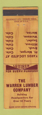 Matchbook Cover - Warren Lumber Fort Morgan Brush Merino Colorado WEAR