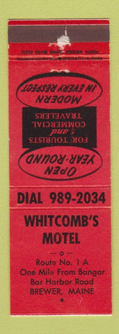 Matchbook Cover - Whitcomb's Motel Brewer ME WEAR