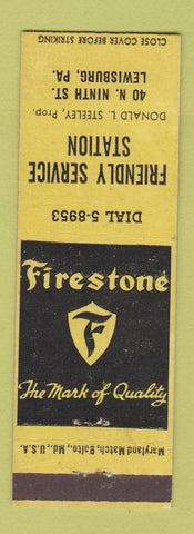 Matchbook Cover - Friendly Service oil gas Firestone Tires Lewisburg PA
