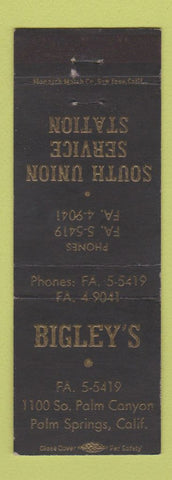 Matchbook Cover - Bigley's South Union Service oil gas Palm Springs CA