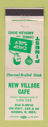 Matchbook Cover - New Village Cafe Hobbs NM Chinese Restaurant WEAR