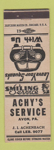 Matchbook Cover - Achy's Service oil gas Avon PA