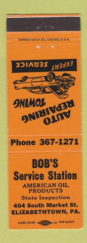 Matchbook Cover - Bob's Service oil gas Elizabethtown PA