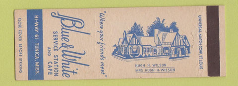 Matchbook Cover - Blue and White oil gas Cafe Tunica MS