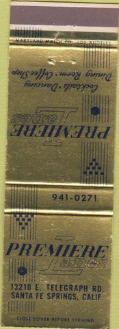 Matchbook Cover - Premier Bowling Lanes Santa Fe Springs CA