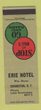 Matchbook Cover - Erie Hotel Cochecton NY