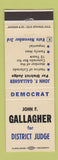 Matchbook Cover - John Gallagher District Judge Election Colorado WEAR