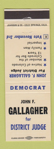 Matchbook Cover - John Gallagher District Judge Election Colorado WEAR