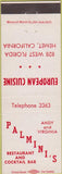 Matchbook Cover - Palmini's Restaurant Hemet CA