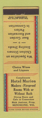 Matchbook Cover - Hotel Marion Menomonie WI