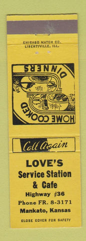 Matchbook Cover - Love's Service oil gas Cafe Mankato KS