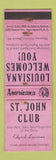 Matchbook Cover - St John Club Edgard LA Perkins Americana WEAR