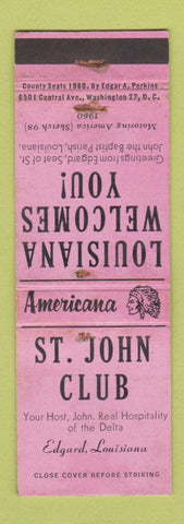 Matchbook Cover - St John Club Edgard LA Perkins Americana WEAR