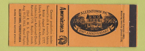 Matchbook Cover - Perkins Americana Allentown PA 200th Anniversary