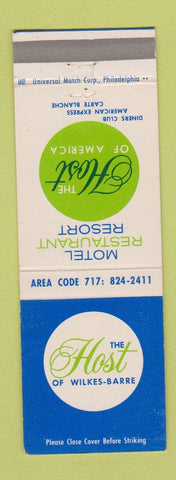 Matchbook Cover - Host Motel Restaurant Wilkes Barre PA