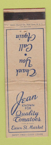 Matchbook Cover - Jean Tomatoes Essex St Market WEAR