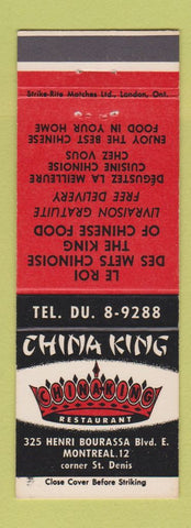 Matchbook Cover - China King Chinese Restaurant Montreal QC
