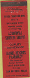 Matchbook Cover - Laurel Hieghts Pharmacy drugs San Antonio TX