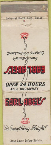 Matchbook Cover - Earl Abel's  restaurant San Antonio TX WEAR